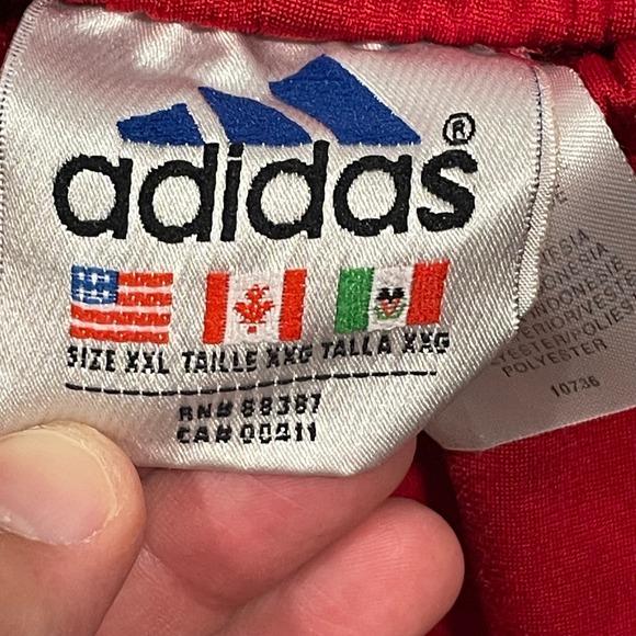 Adidas XXL Mens Track Pants Red Black Stripes Side Zipper Pockets Tear Away VTG - Picture 8 of 10